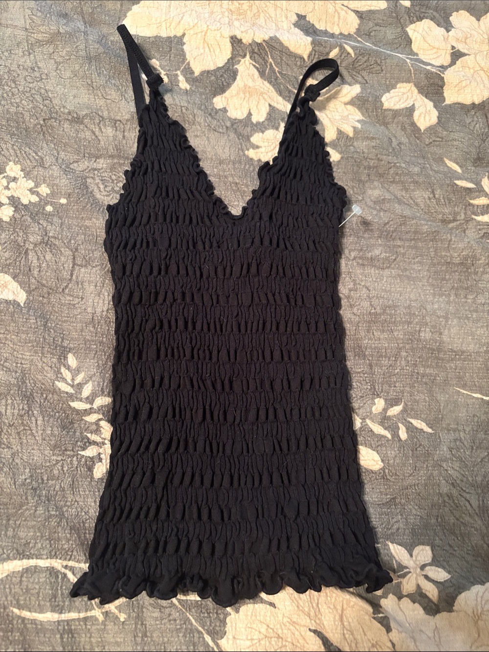 FP NWOT Black Smocked V-Neck Camisole Top XS/SM